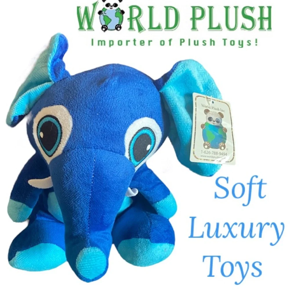 Big Eyes Elephant Luxury Softee Cuddle Soft World Plush Toys Stuffed Animal Blue